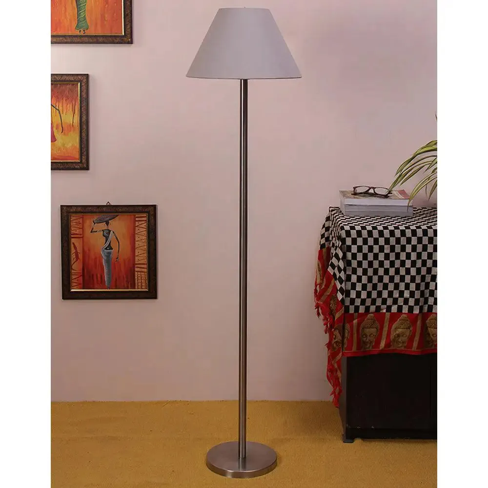 Premium Conical Designer Metal Floor Lamp With Cotton Shade White