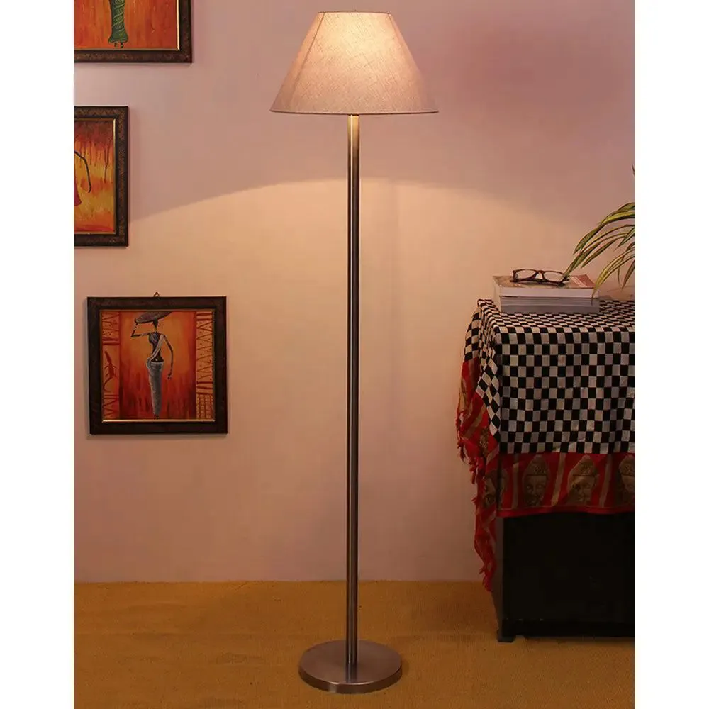 Premium Conical Designer Metal Floor Lamp With Cotton Shade White