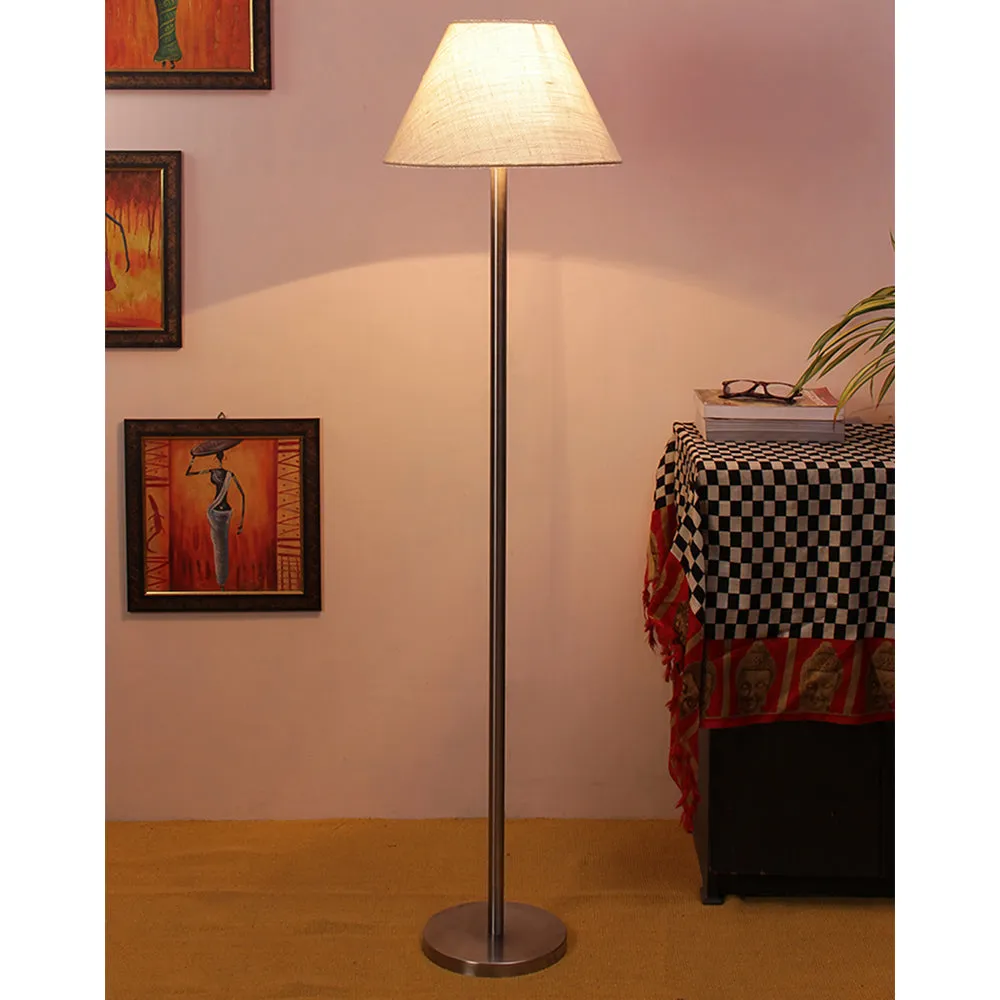 Premium Conical Designer Metal Floor Lamp With Cotton Shade White