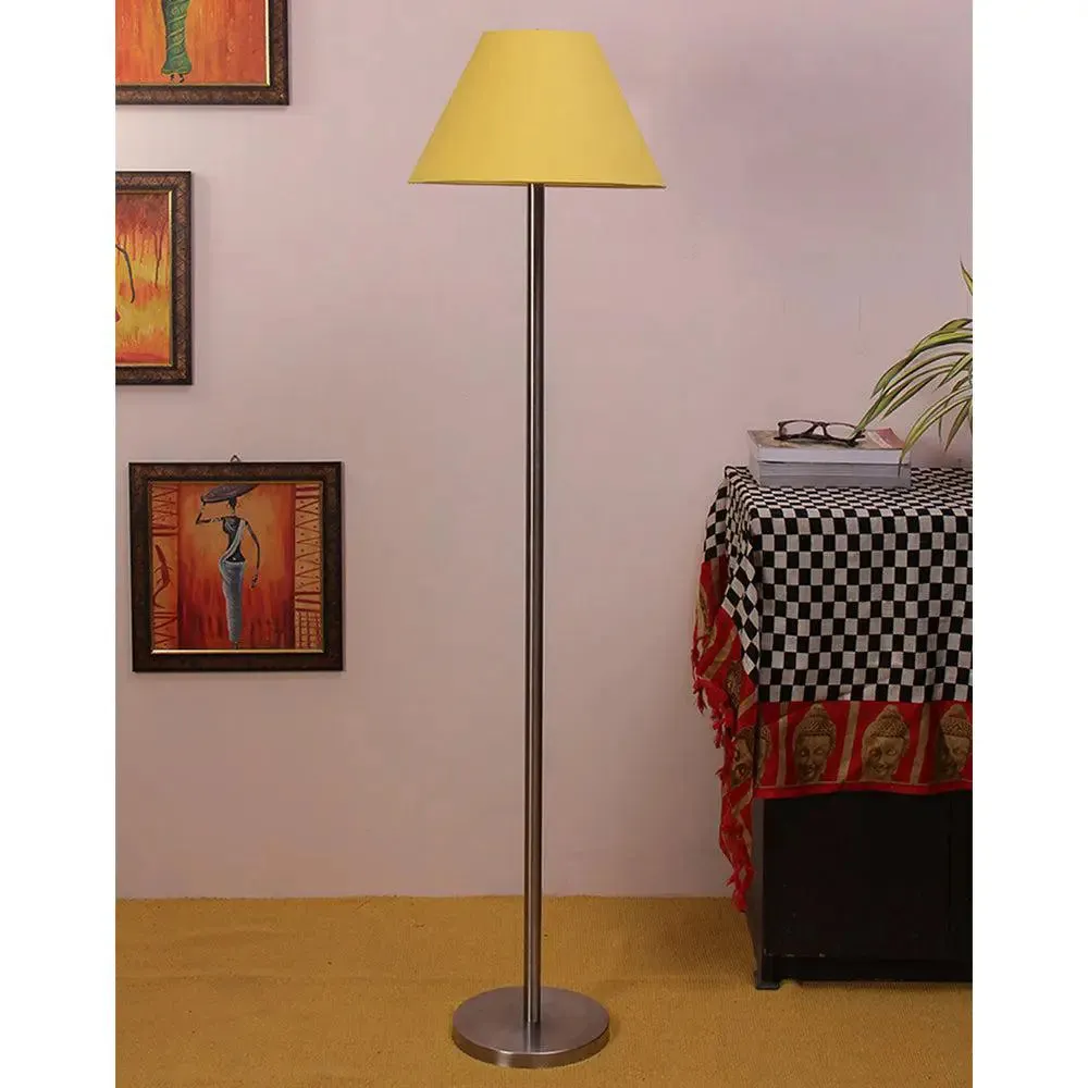 Premium Conical Designer Metal Floor Lamp With Cotton Shade White
