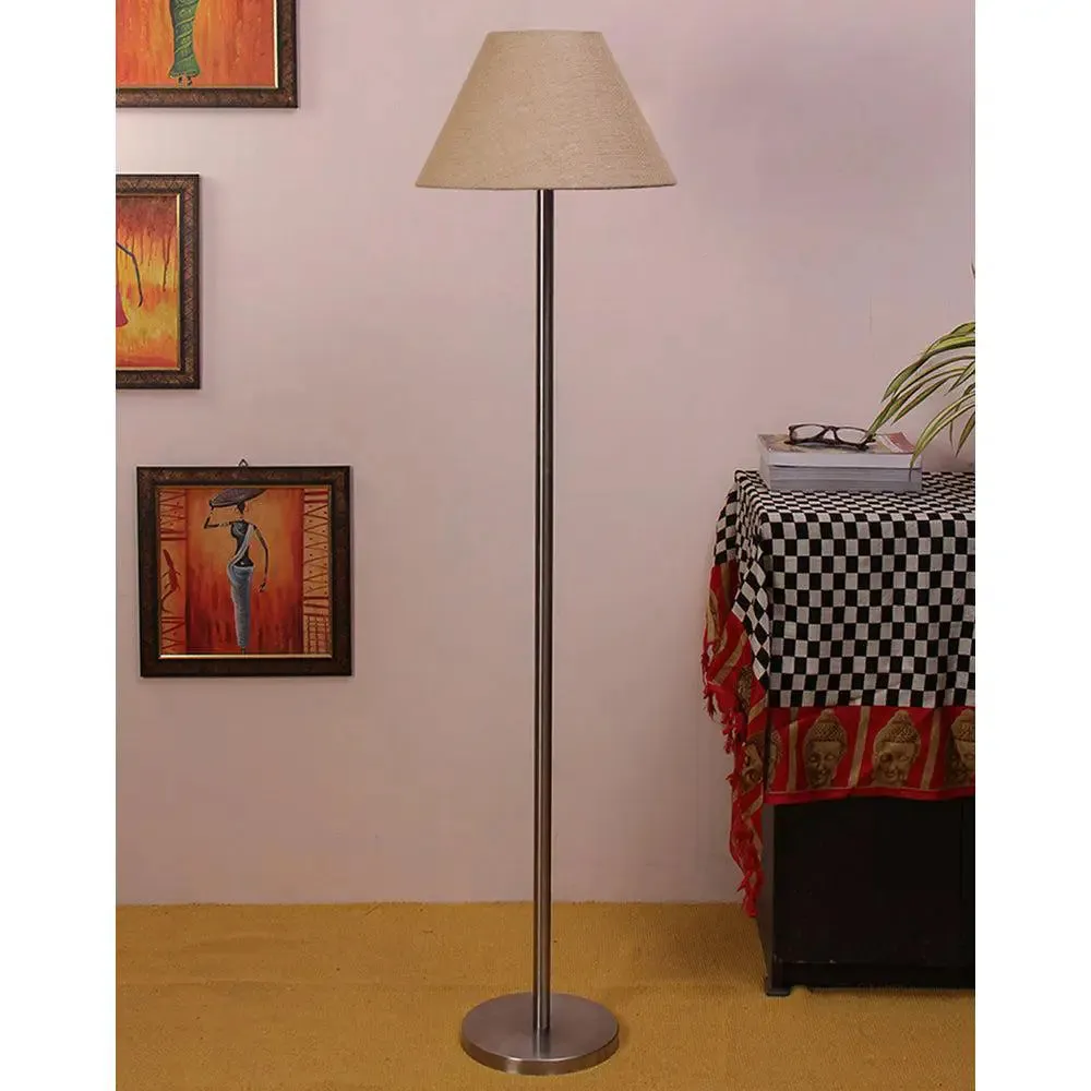 Premium Conical Designer Metal Floor Lamp With Cotton Shade White
