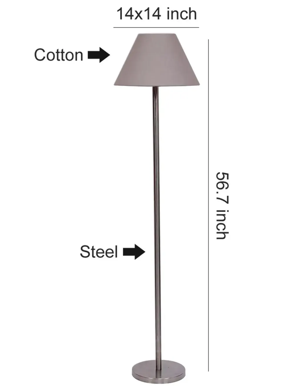 Premium Conical Designer Metal Floor Lamp With Cotton Shade White