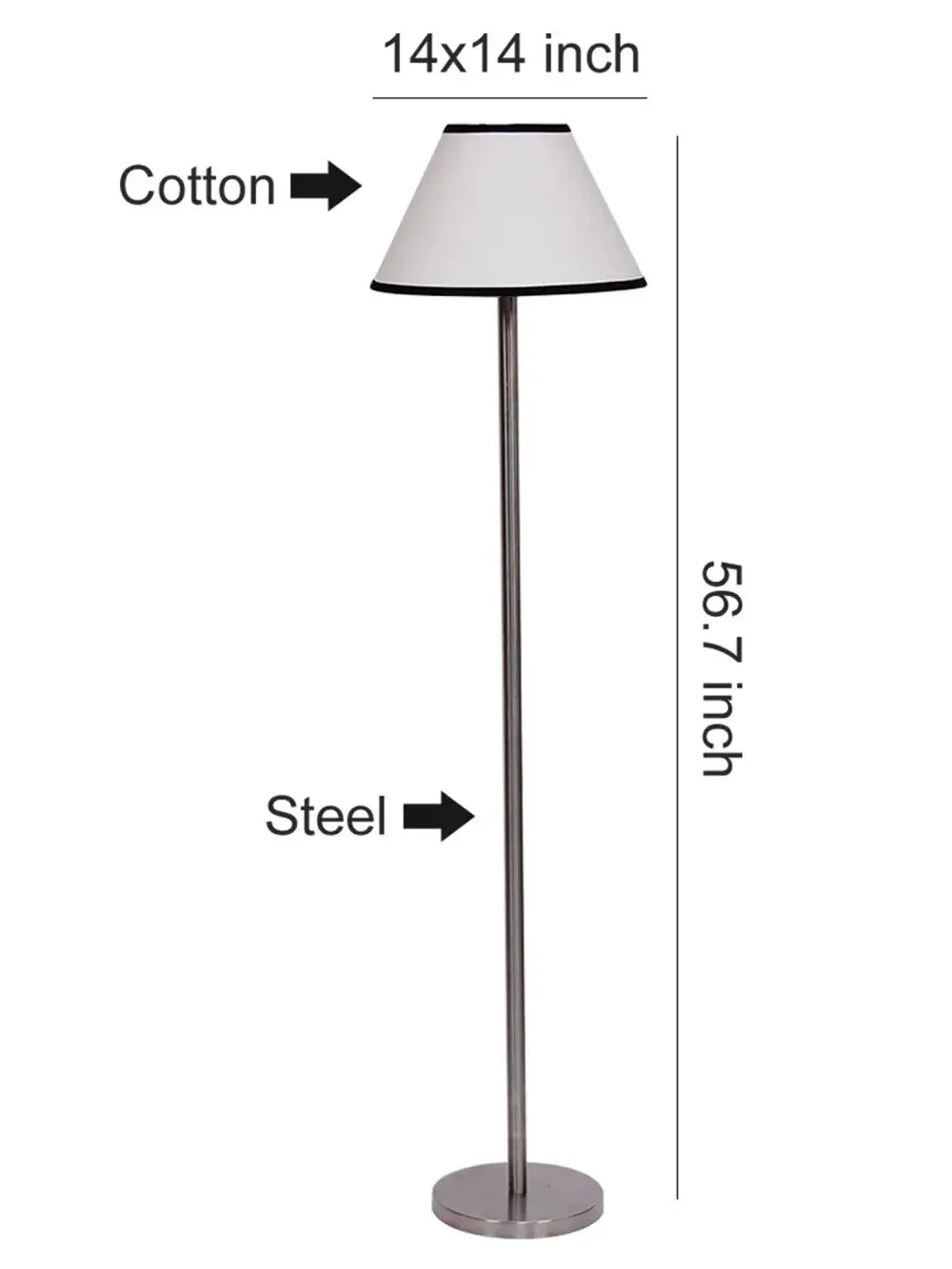 Premium Conical Designer Metal Floor Lamp With Cotton Shade White