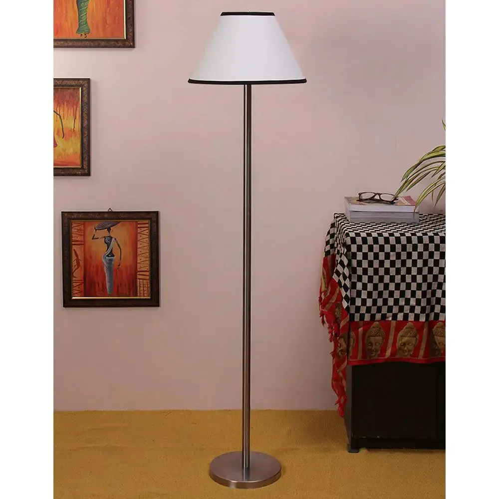 Premium Conical Designer Metal Floor Lamp With Cotton Shade White