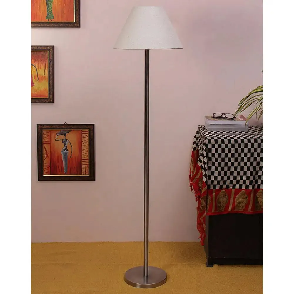 Premium Conical Designer Metal Floor Lamp With Cotton Shade White