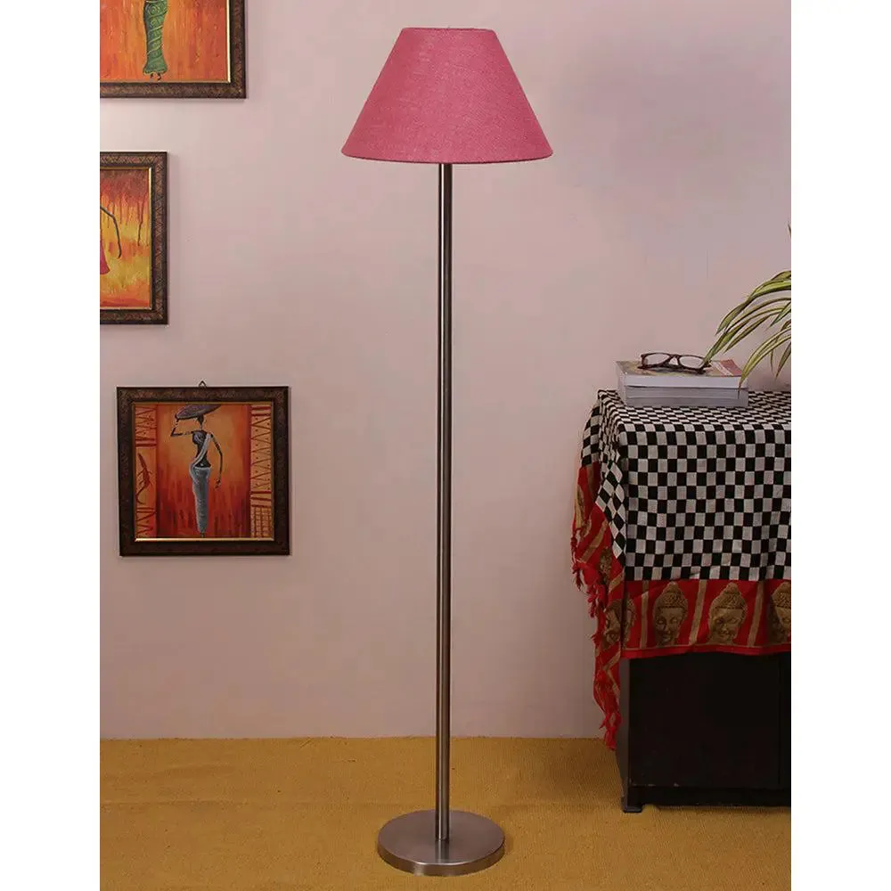 Premium Conical Designer Metal Floor Lamp With Jute Shade Pink
