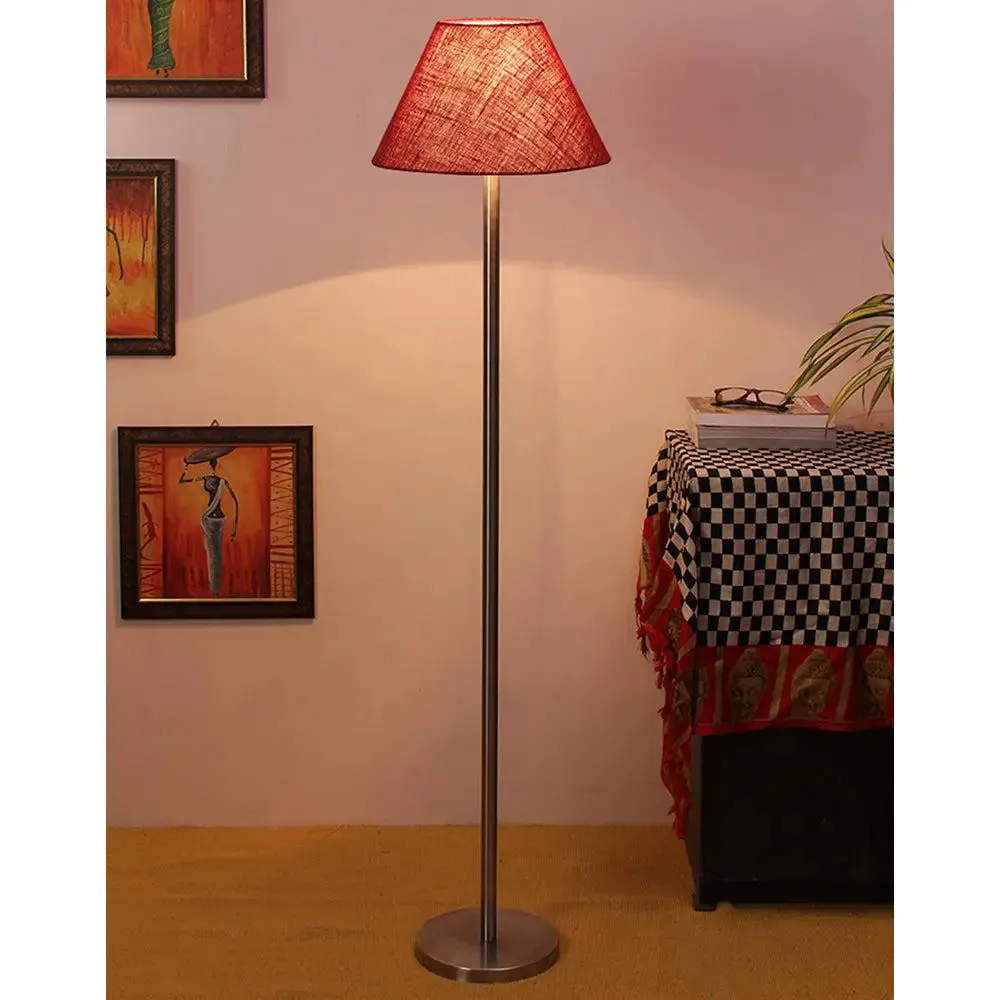 Premium Conical Designer Metal Floor Lamp With Jute Shade Pink