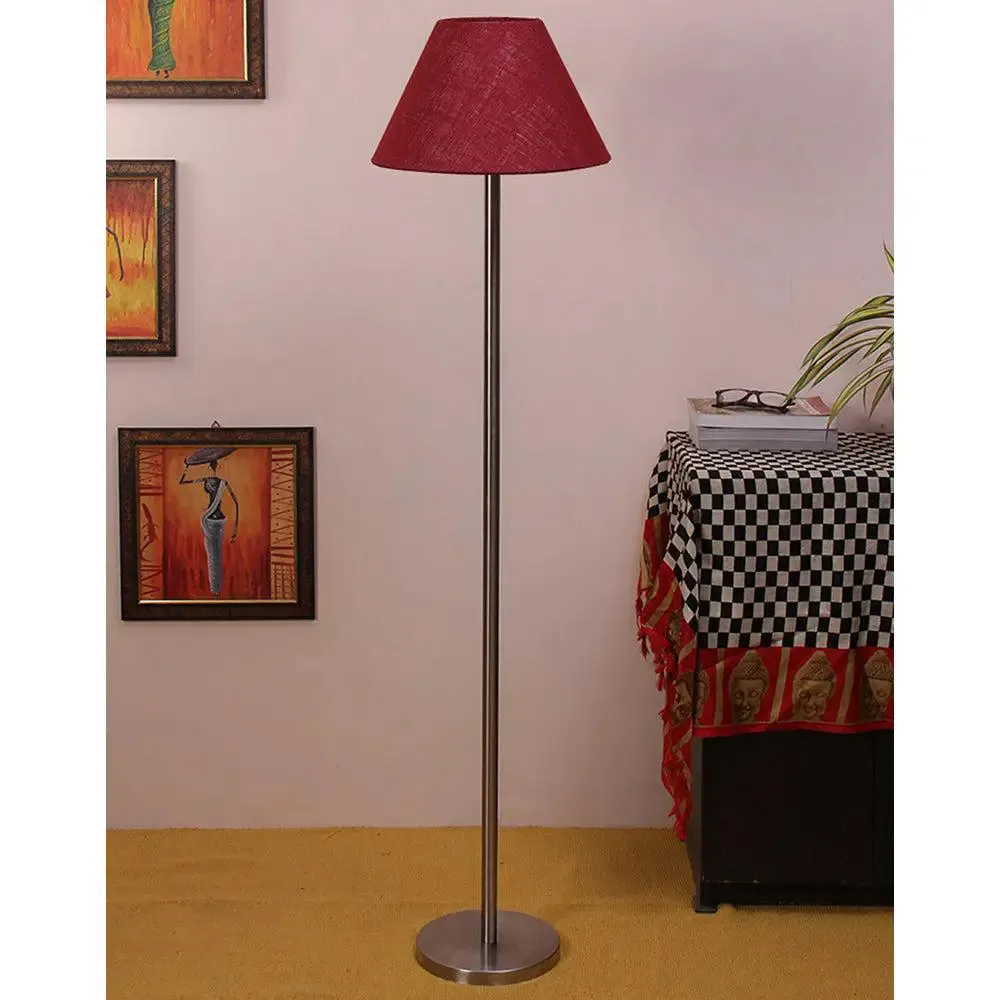 Premium Conical Designer Metal Floor Lamp With Jute Shade Pink