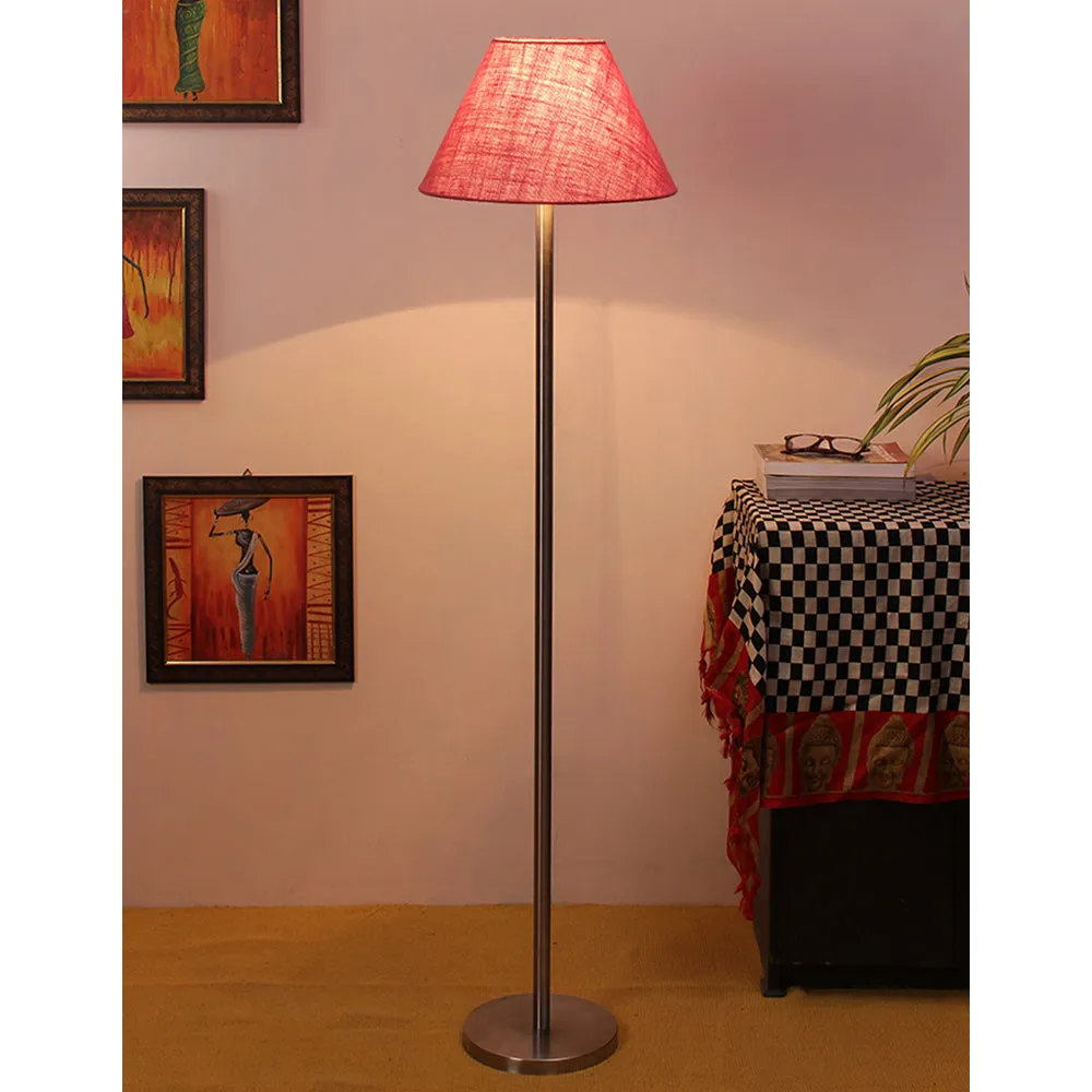 Premium Conical Designer Metal Floor Lamp With Jute Shade Pink