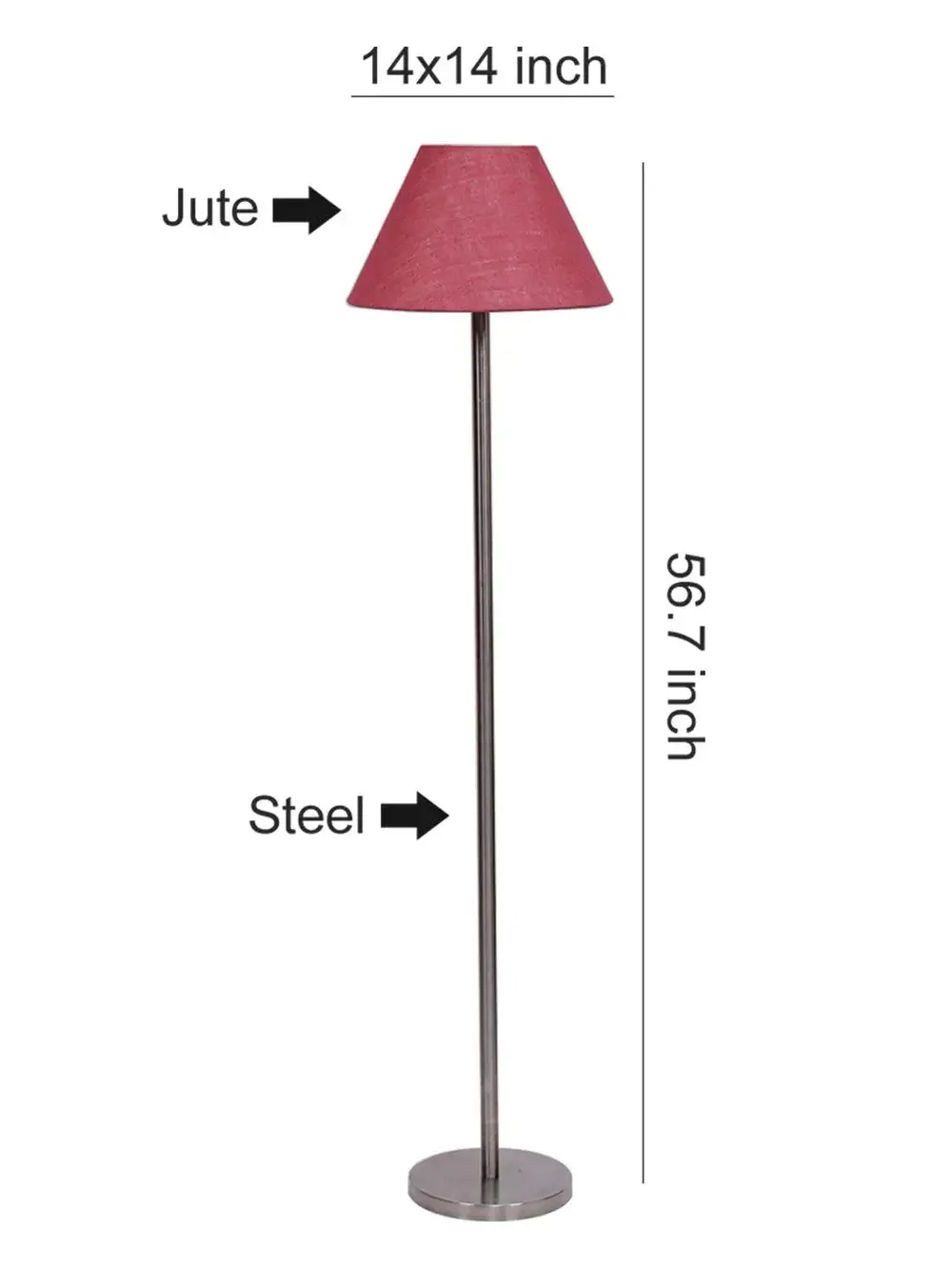 Premium Conical Designer Metal Floor Lamp With Jute Shade Pink
