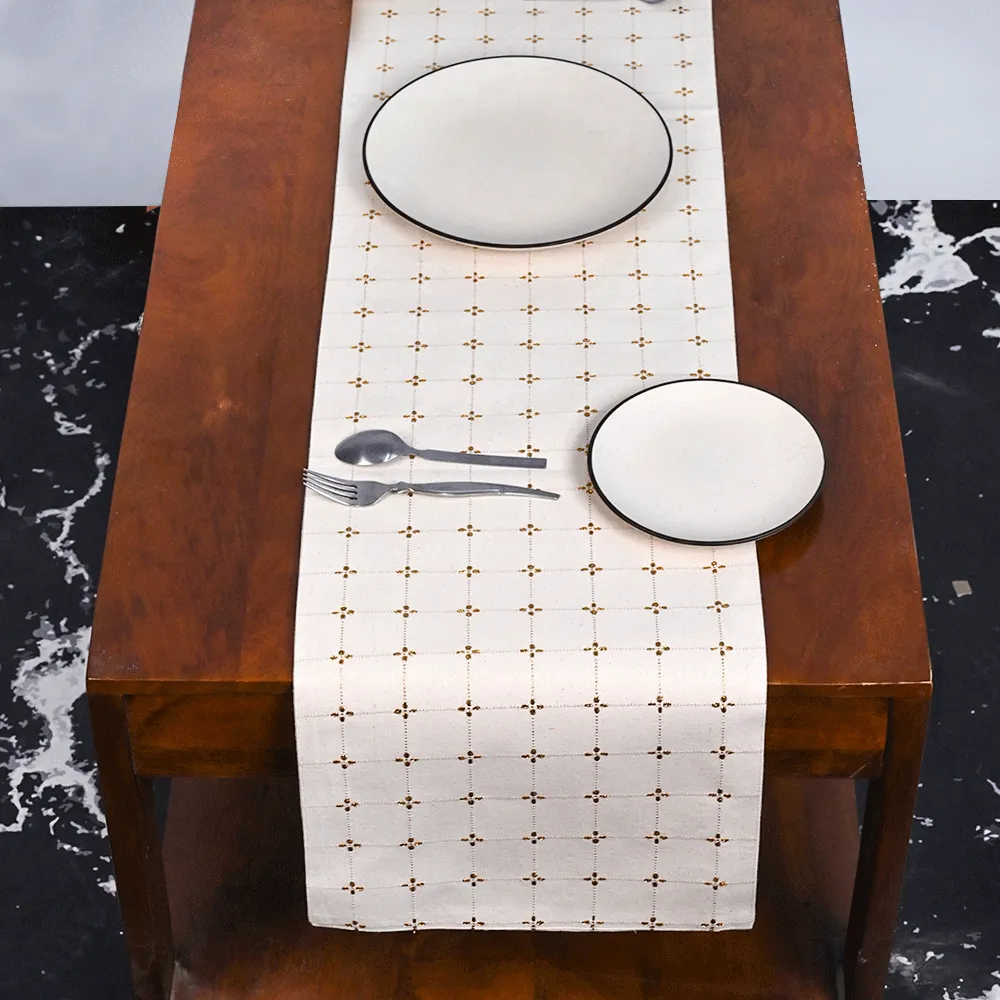 Premium Cotton Designer Golden Table Runner