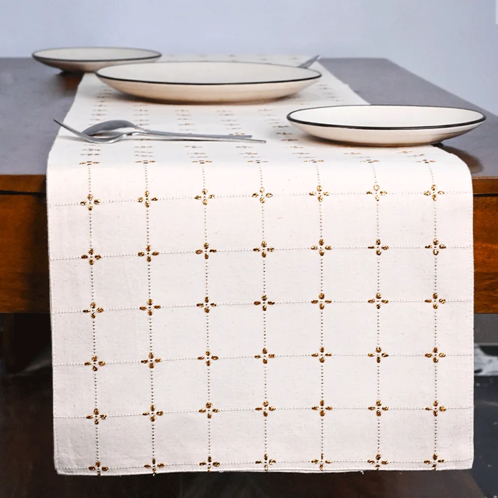 Premium Cotton Designer Golden Table Runner