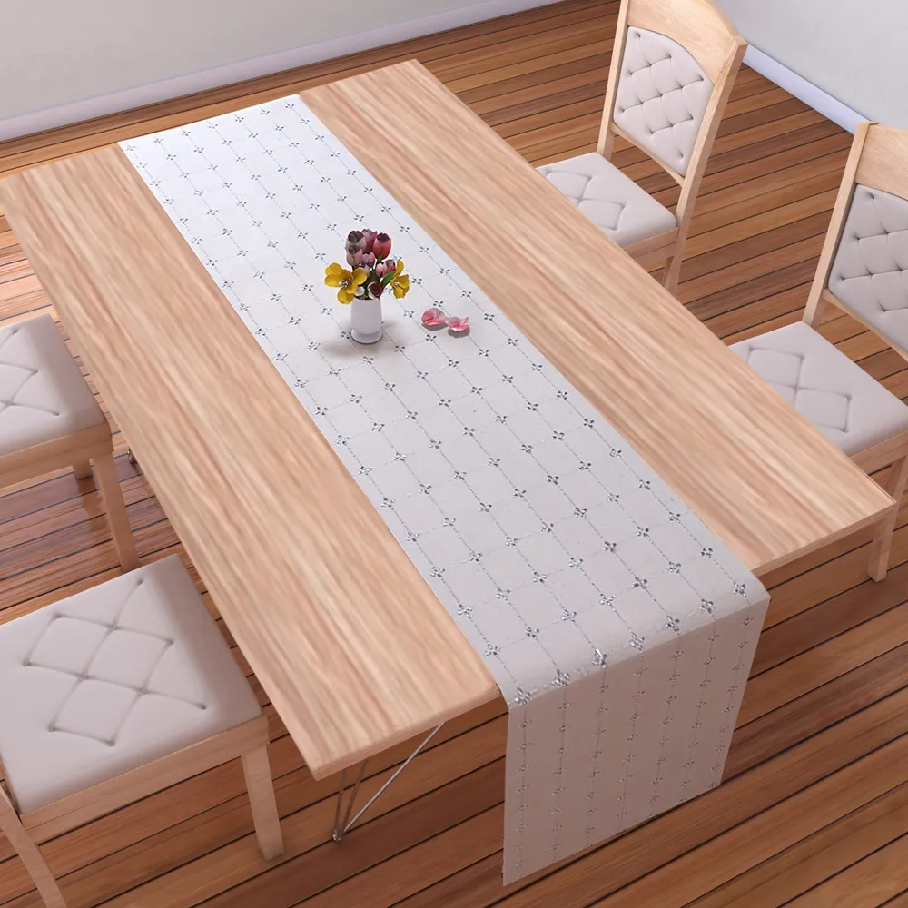 Premium Cotton Designer Silver Table Runner