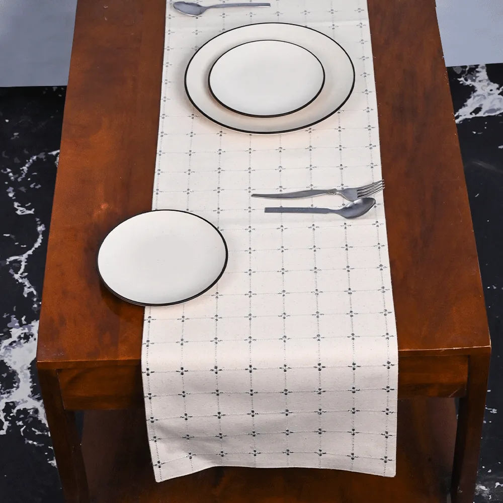 Premium Cotton Designer Silver Table Runner