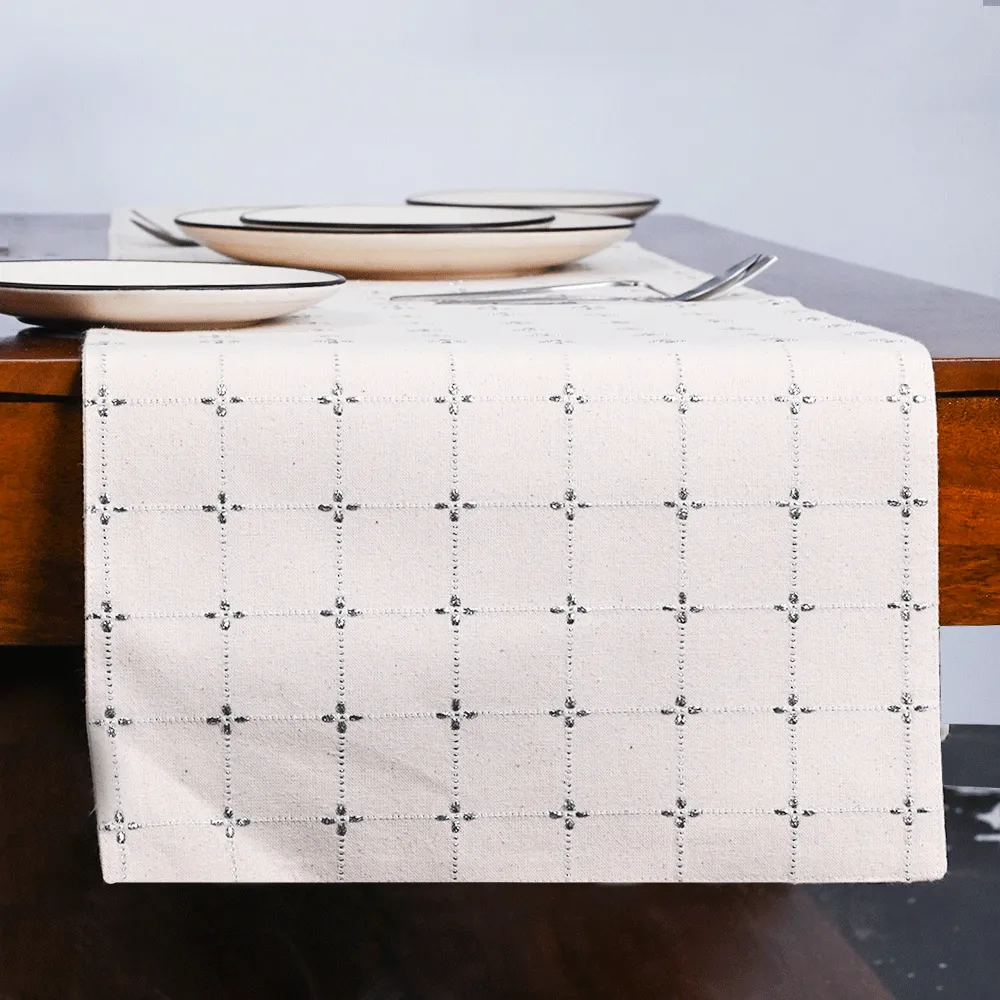 Premium Cotton Designer Silver Table Runner