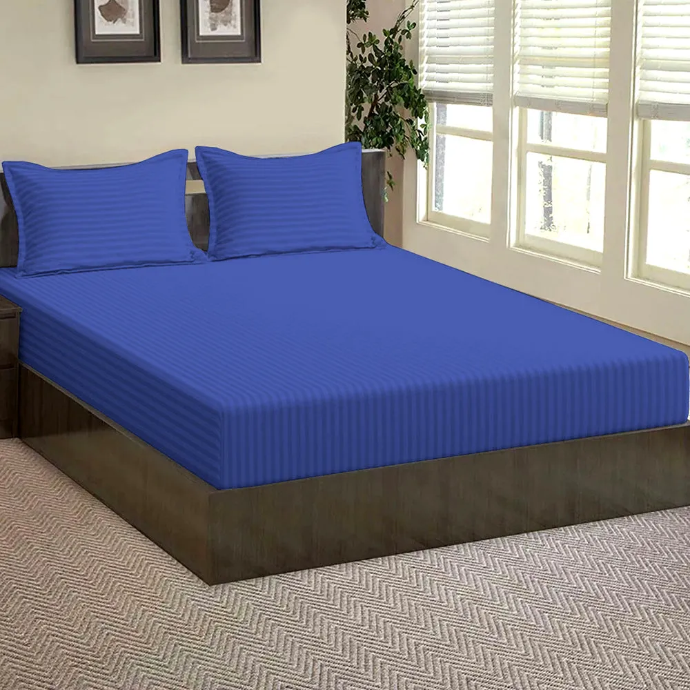 Premium Cotton Solid Single Bed Fitted Bedsheet With 2 Pillow Covers (Available in Multiple Colours) Dark Blue