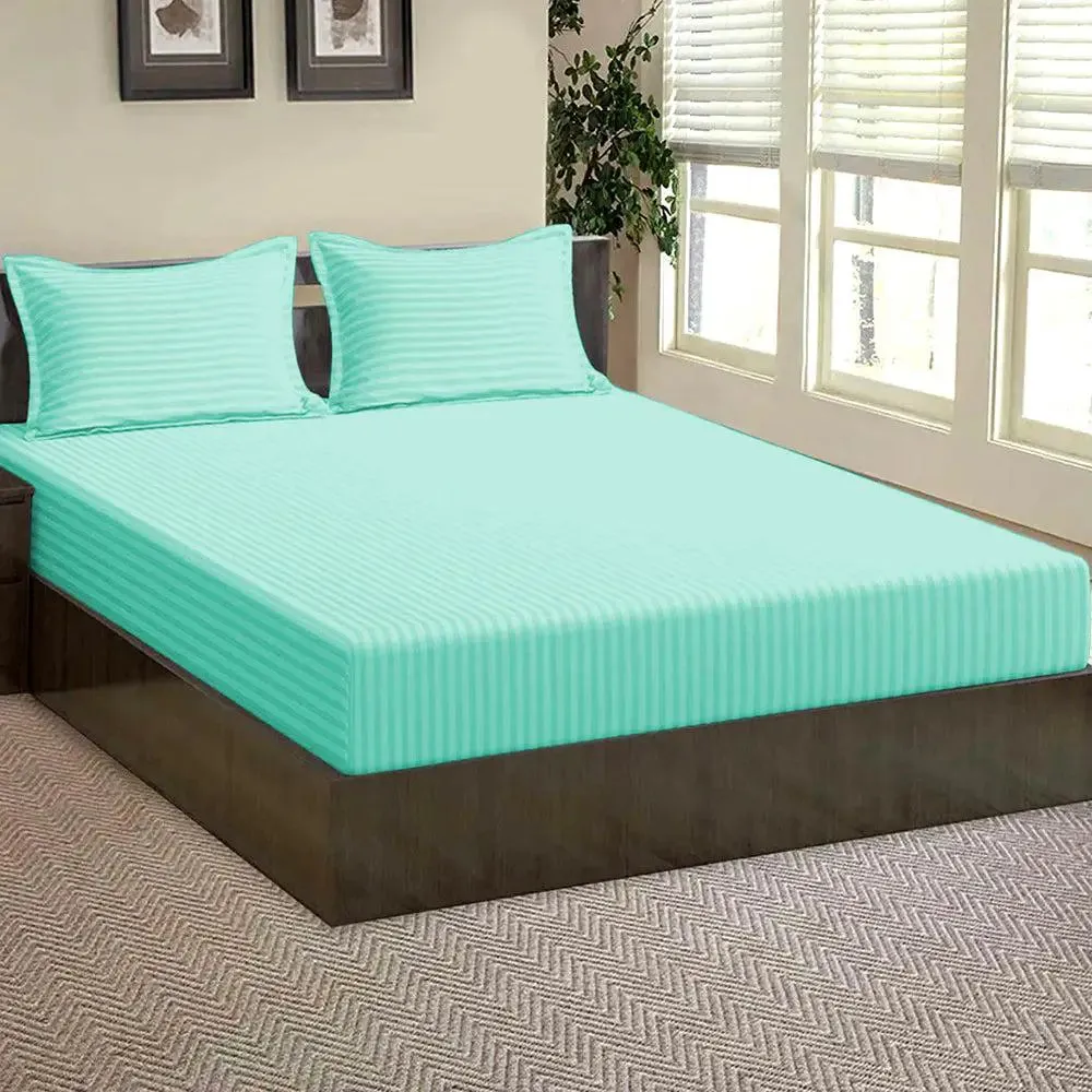 Premium Cotton Solid Single Bed Fitted Bedsheet With 2 Pillow Covers (Available in Multiple Colours) Dark Blue