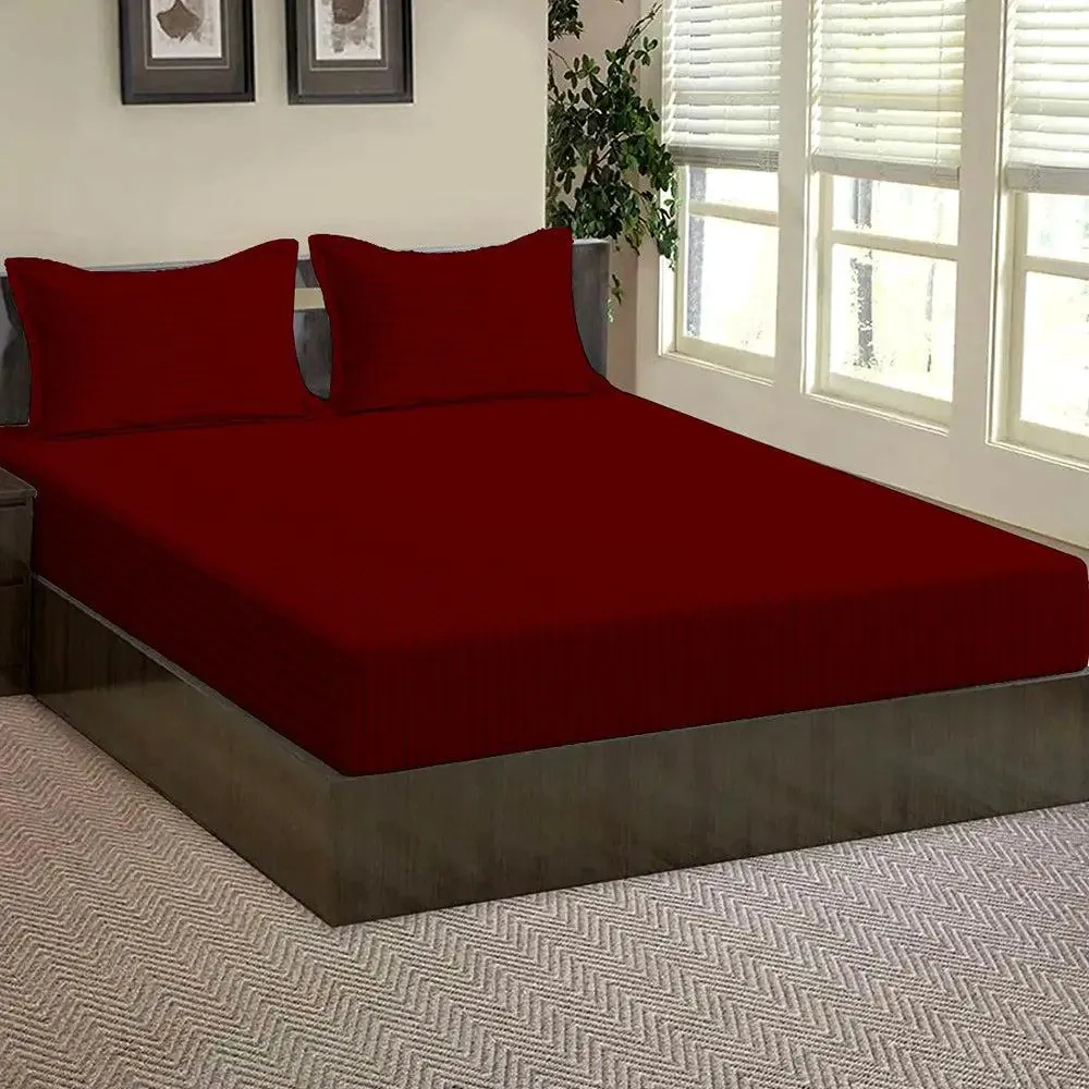 Premium Cotton Solid Twin Bed Fitted Bedsheet With 2 Pillow Covers (Available in Multiple Colours) White