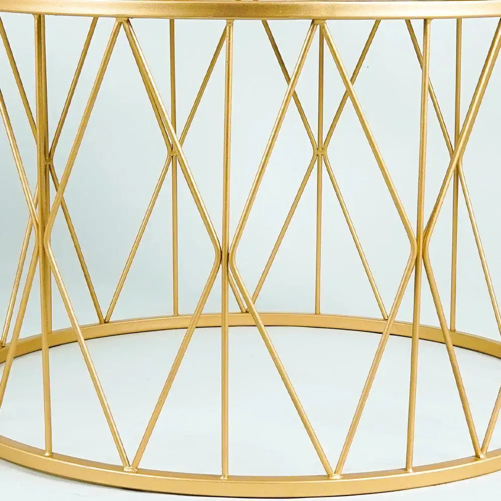 Premium Designer Center Table in Golden & White Colour- Criss Cross Pattern