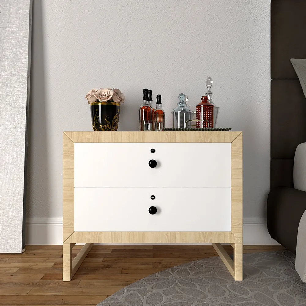 Premium Double Drawer Bedside Table