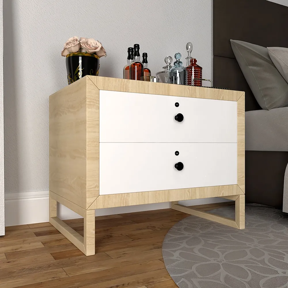 Premium Double Drawer Bedside Table