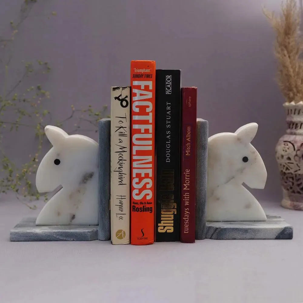 Premium Embossed White Marble Bookend (Set of 2)