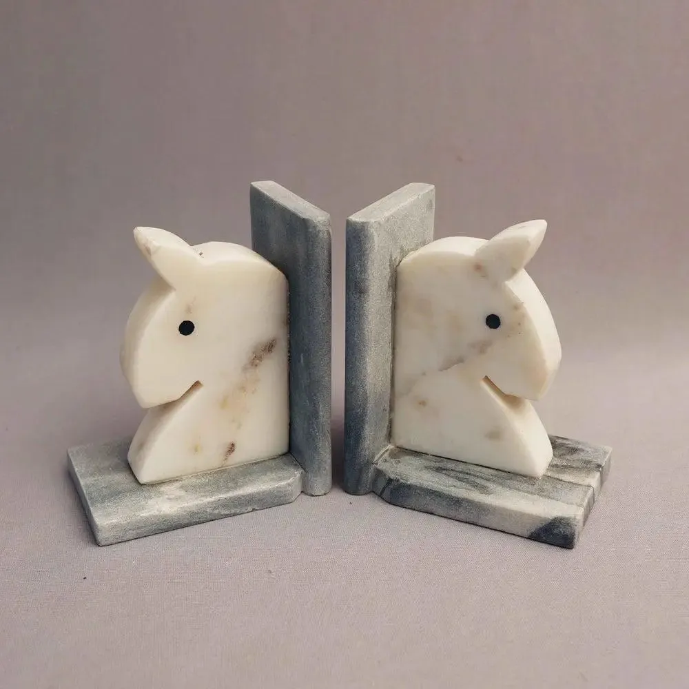 Premium Embossed White Marble Bookend (Set of 2)