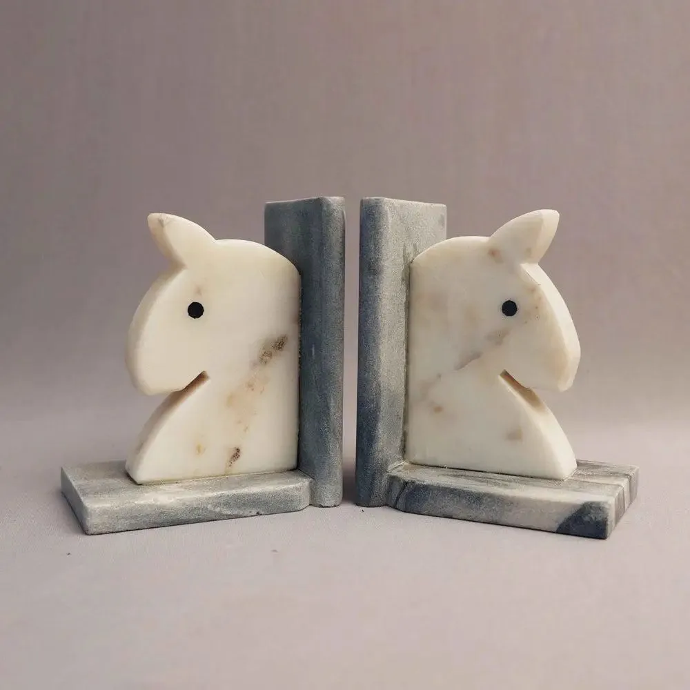 Premium Embossed White Marble Bookend (Set of 2)