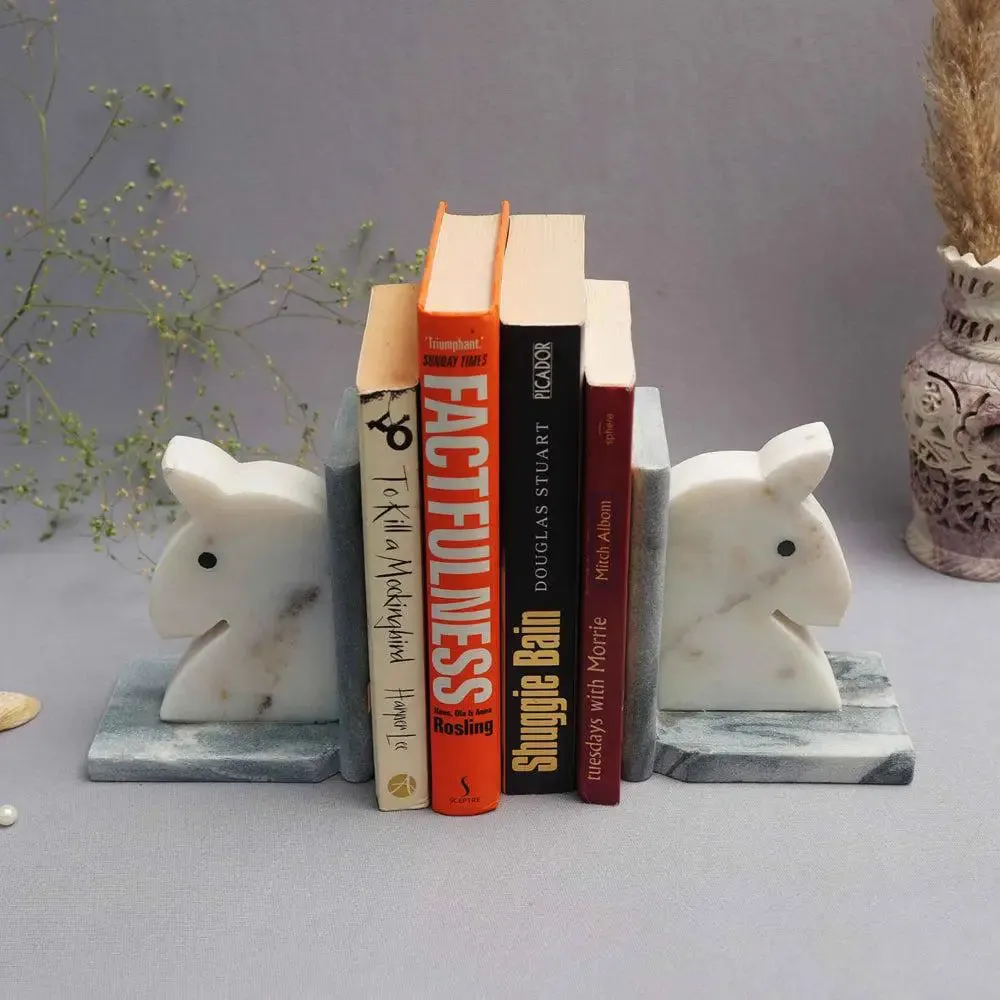 Premium Embossed White Marble Bookend (Set of 2)