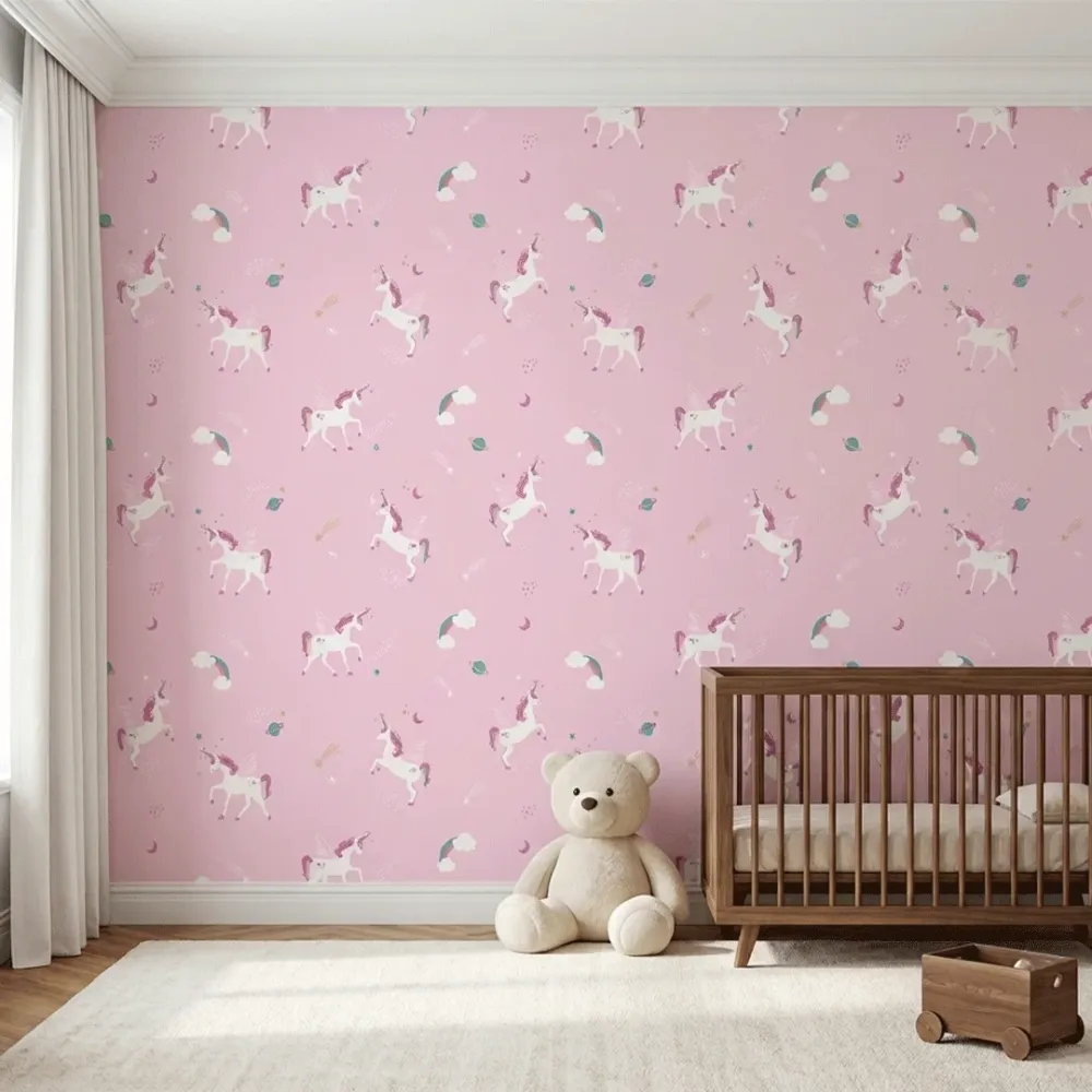Pink Unicorn Kids Wallpaper | Nursery & Baby Room Wallpaper