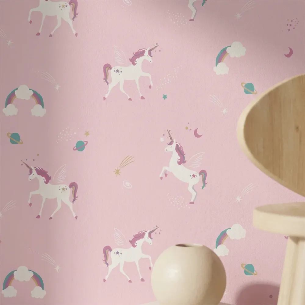 Pink Unicorn Kids Wallpaper | Nursery & Baby Room Wallpaper