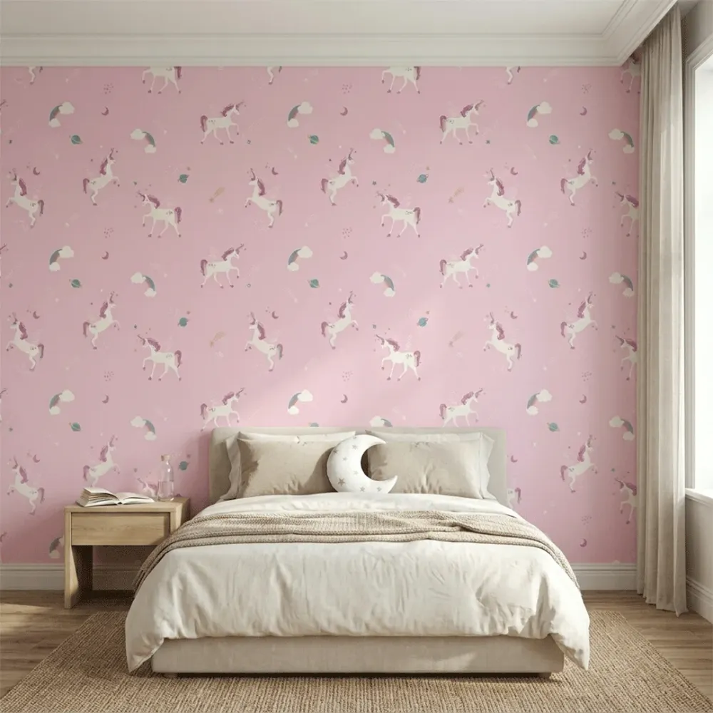 Pink Unicorn Kids Wallpaper | Nursery & Baby Room Wallpaper