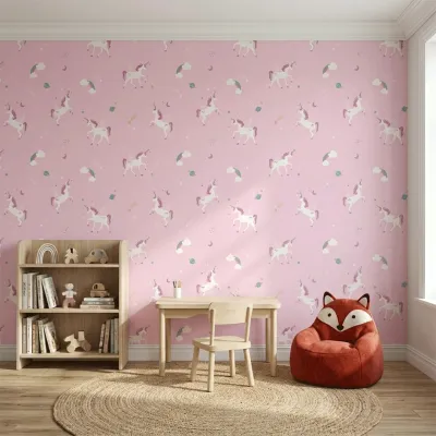 Pink Unicorn Kids Wallpaper | Nursery & Baby Room Wallpaper