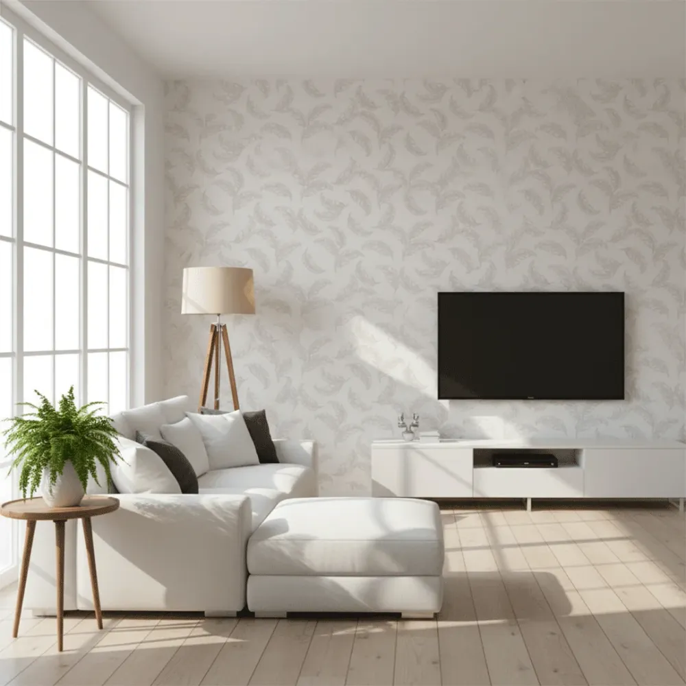 WallMantra Premium Feather Grace Contemporary Vinyl Wallpaper Light Grey