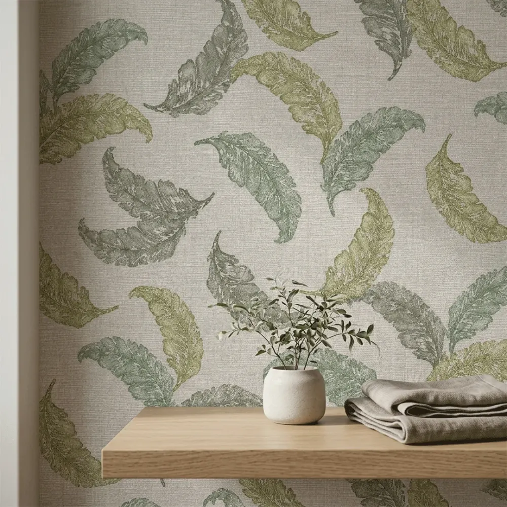 WallMantra Premium Feather Grace Contemporary Vinyl Wallpaper Sage & Mist Green 