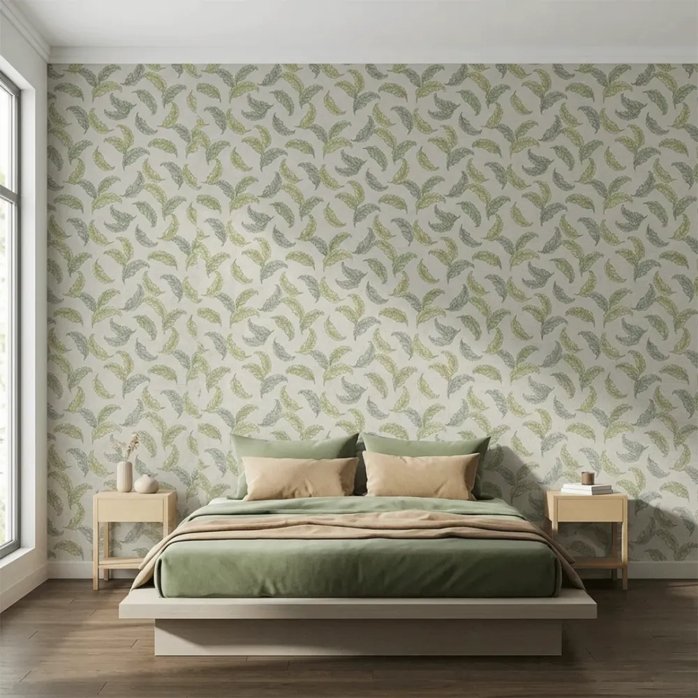 WallMantra Premium Feather Grace Contemporary Vinyl Wallpaper Sage & Mist Green 