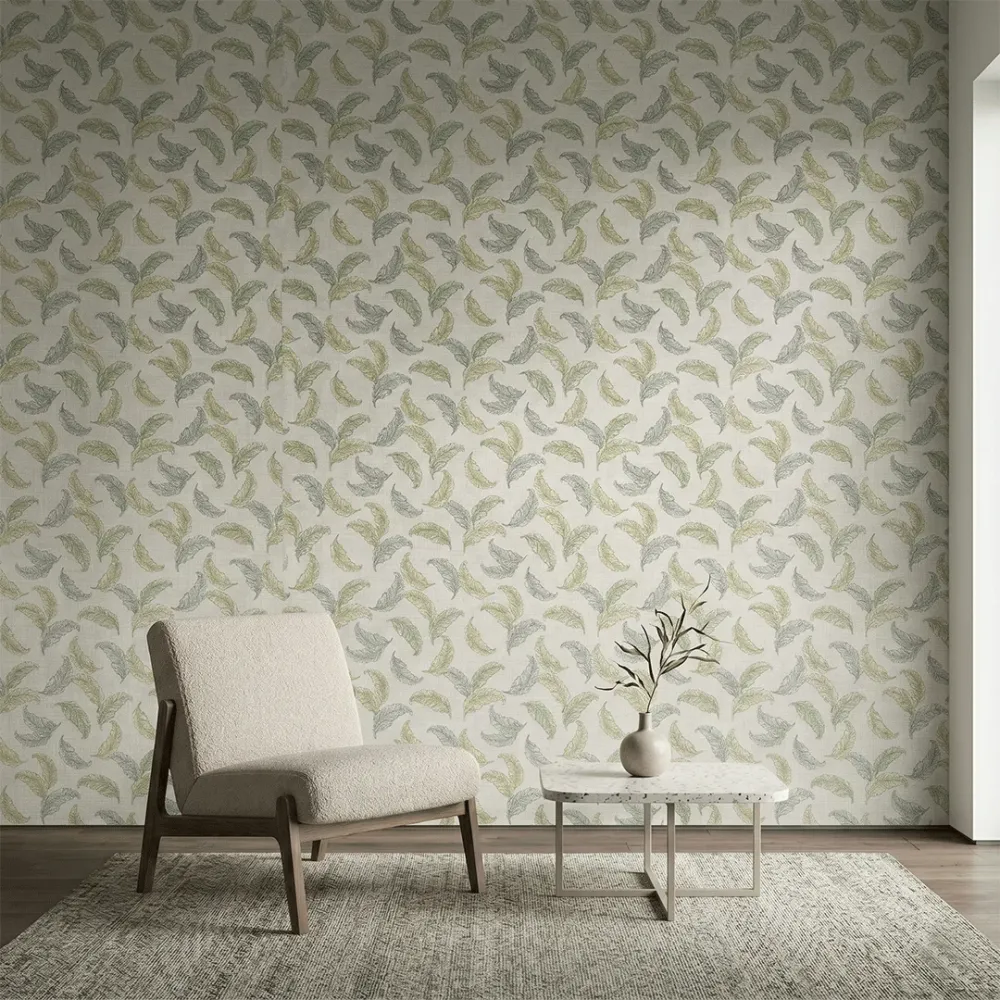 WallMantra Premium Feather Grace Contemporary Vinyl Wallpaper Sage & Mist Green 