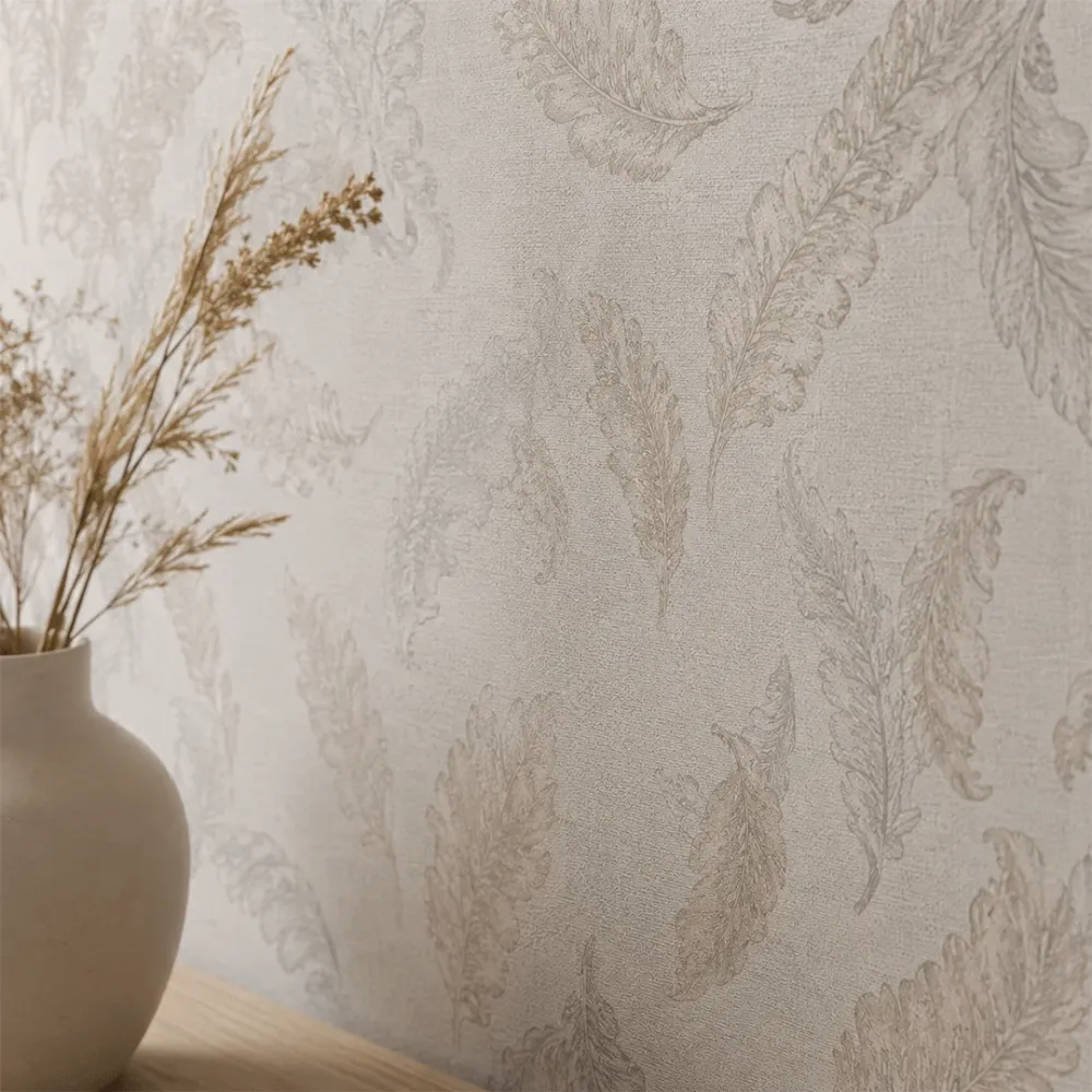 WallMantra Premium Feather Grace Contemporary Vinyl Wallpaper Soft Ivory
