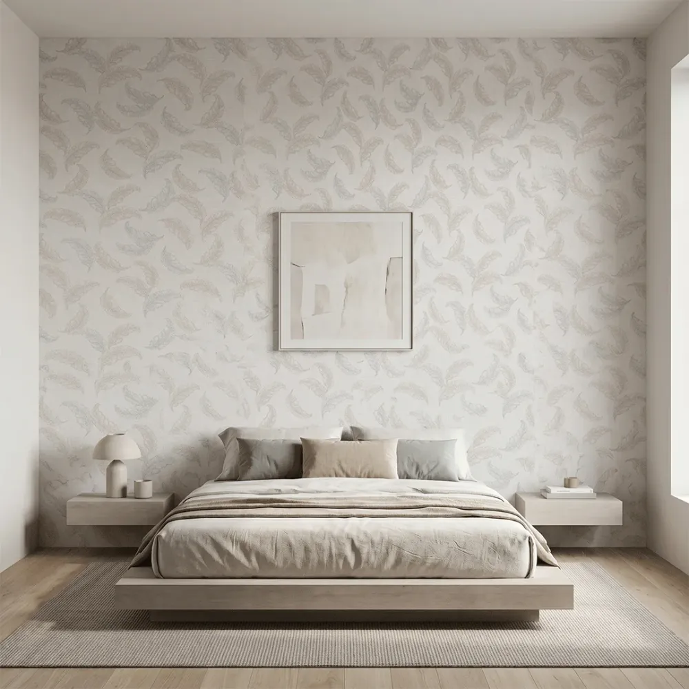 WallMantra Premium Feather Grace Contemporary Vinyl Wallpaper Soft Ivory