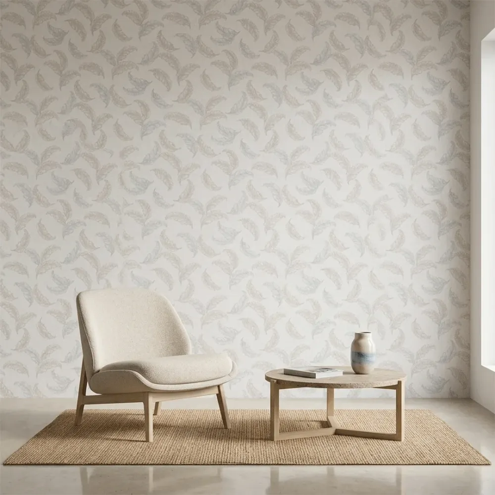 WallMantra Premium Feather Grace Contemporary Vinyl Wallpaper Soft Ivory