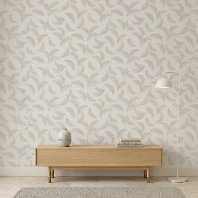 WallMantra Premium Feather Grace Contemporary Vinyl Wallpaper Soft Ivory