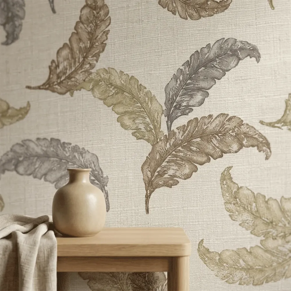 WallMantra Premium Feather Grace Contemporary Vinyl Wallpaper Taupe & Mocha Blend 