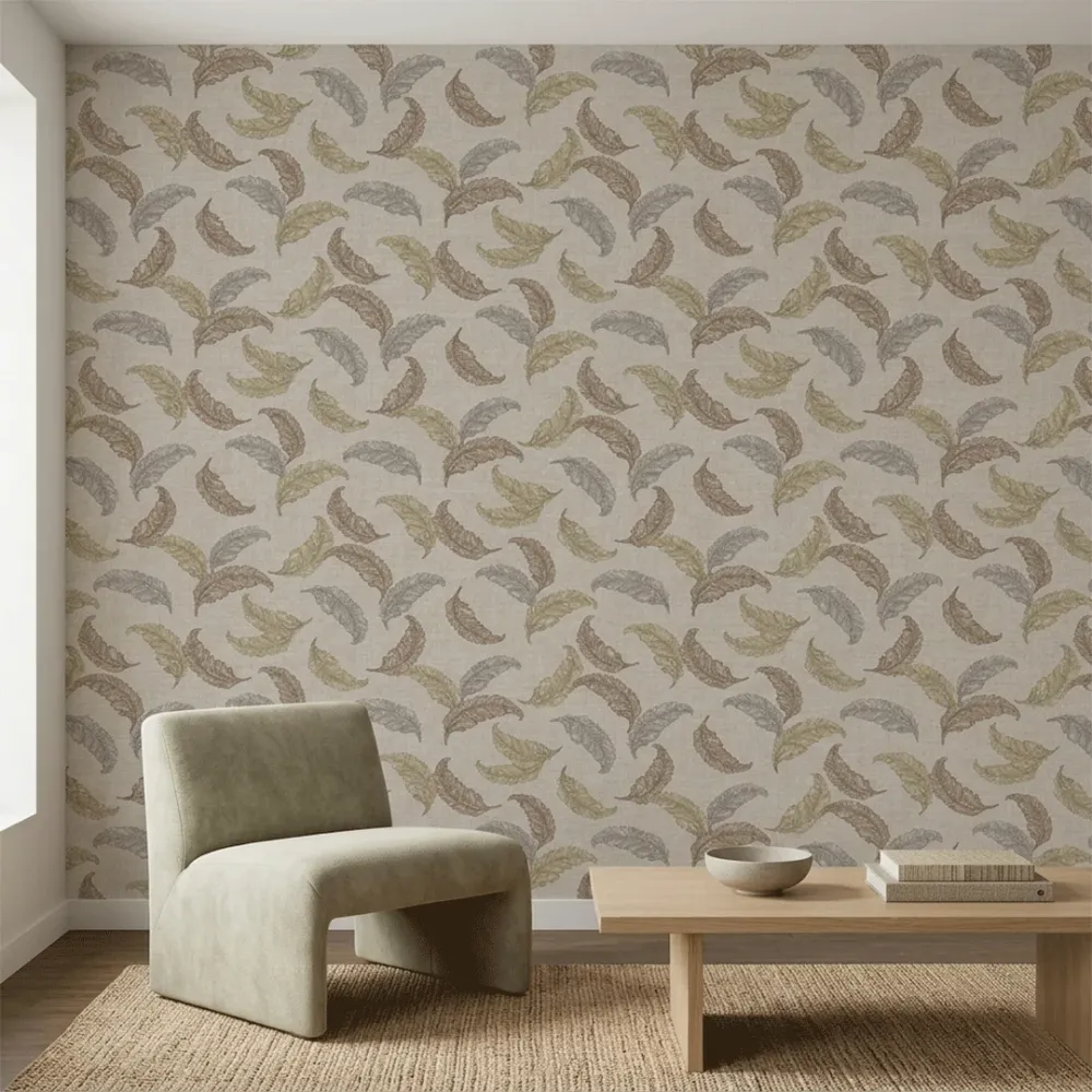 WallMantra Premium Feather Grace Contemporary Vinyl Wallpaper Taupe & Mocha Blend 