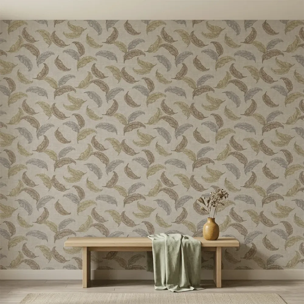 WallMantra Premium Feather Grace Contemporary Vinyl Wallpaper Taupe & Mocha Blend 