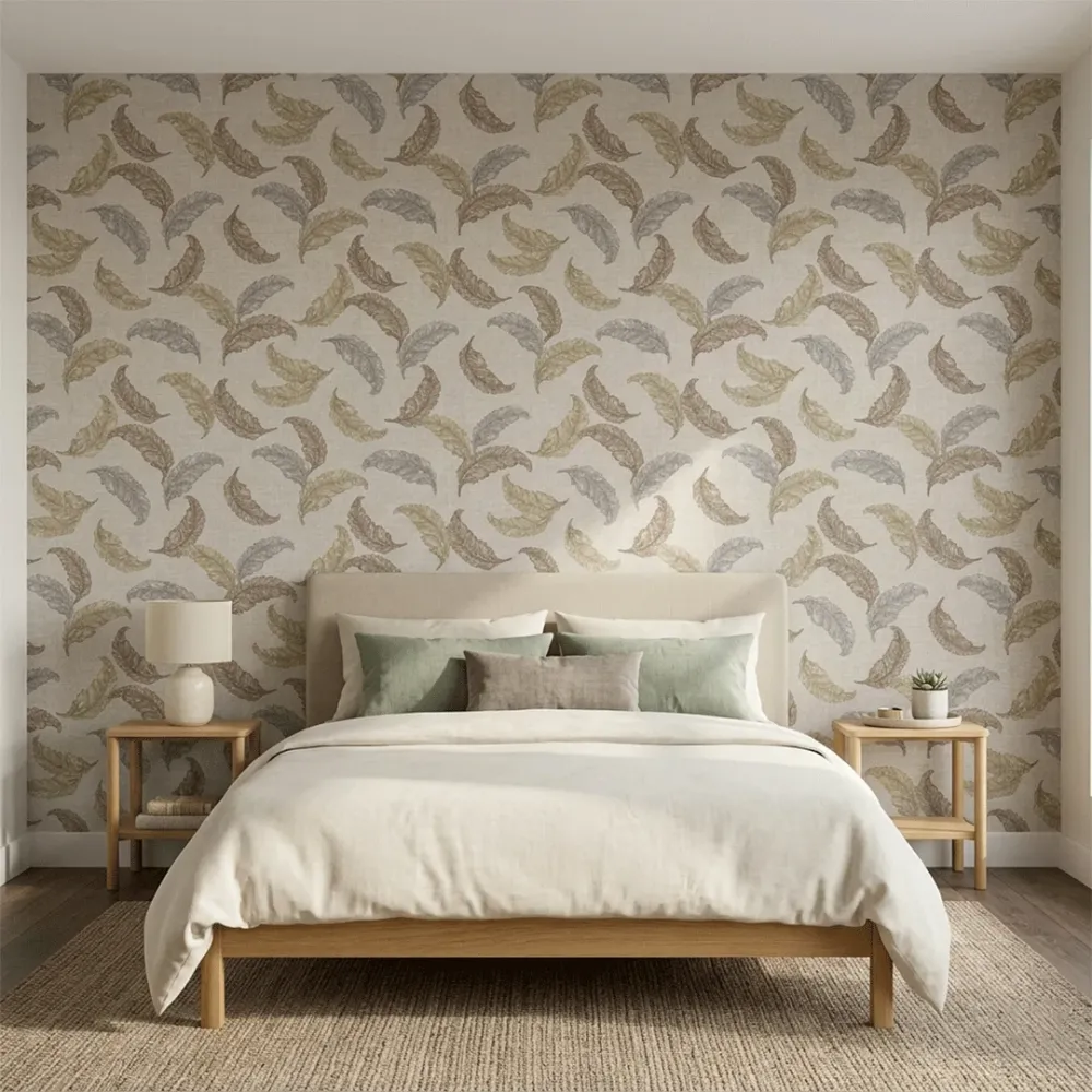 WallMantra Premium Feather Grace Contemporary Vinyl Wallpaper Taupe & Mocha Blend 