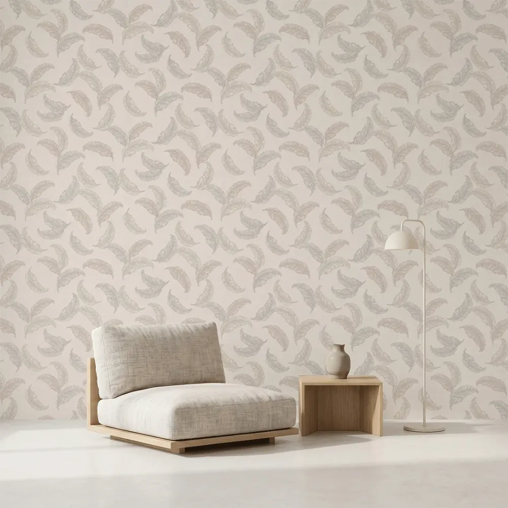 WallMantra Premium Feather Grace Contemporary Vinyl Wallpaper Warm Beige 