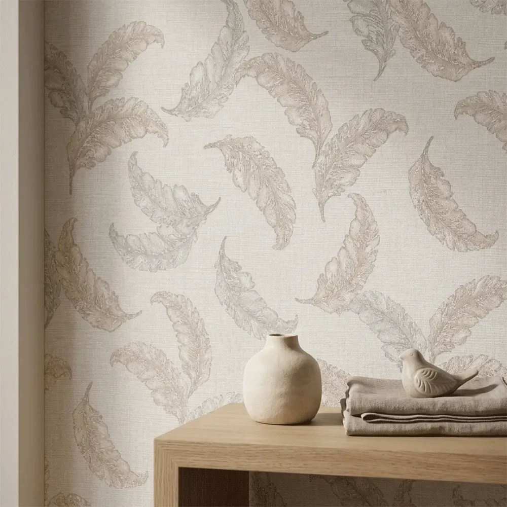 WallMantra Premium Feather Grace Contemporary Vinyl Wallpaper Warm Beige 
