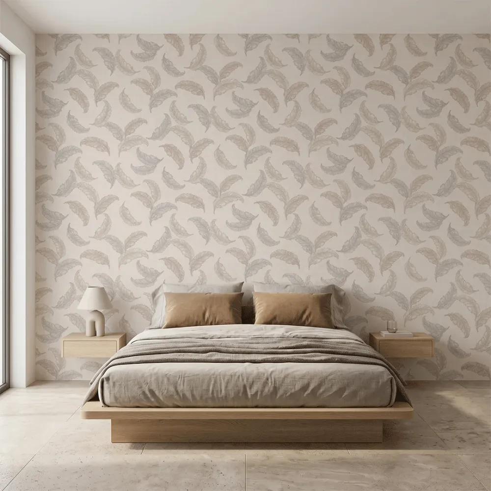 WallMantra Premium Feather Grace Contemporary Vinyl Wallpaper Warm Beige 