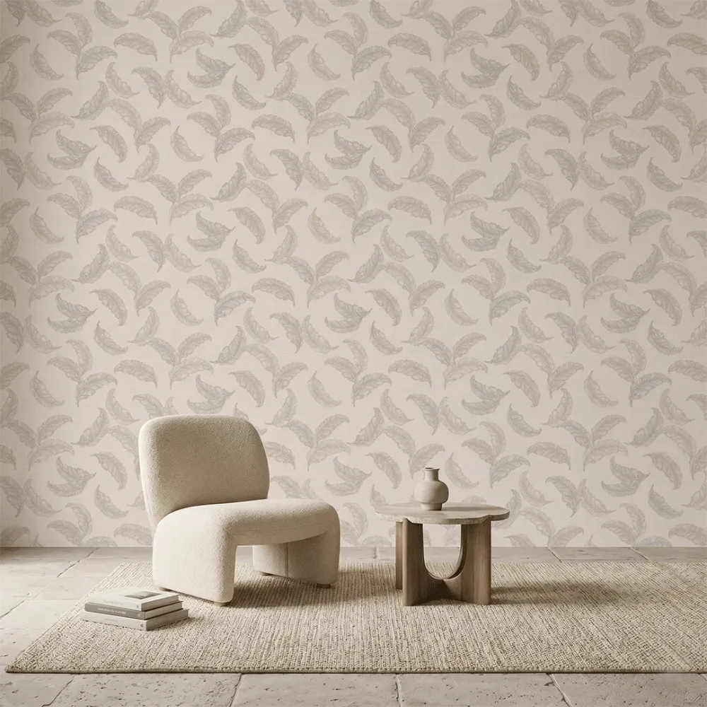 WallMantra Premium Feather Grace Contemporary Vinyl Wallpaper Warm Beige 