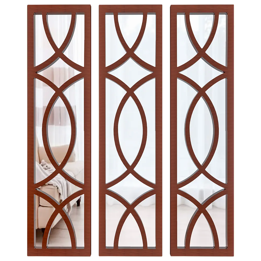 Premium Geometric Design Set of 3 Wooden Frame Wall Mirror / Decorative Wall Decor (Available in Multiple Finishes) white